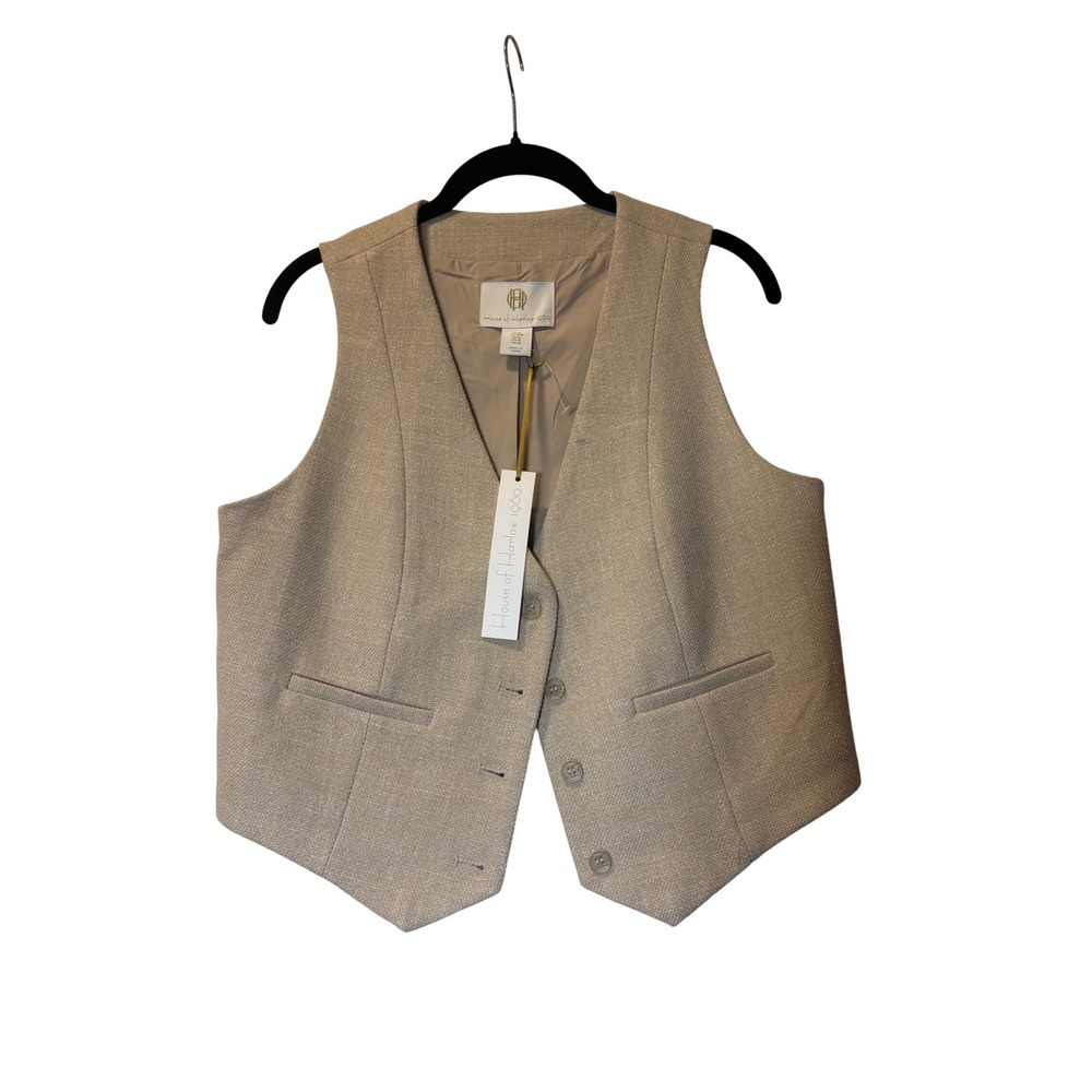 House of Harlow 1960 NWT Oatmeal Textured Tailored Button Front Vest Size M
